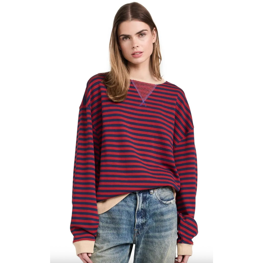 NEW FREE PEOPLE NAUTICAL COMBO CLASSIC STRIPED OVERSIZED CREWNECK SWEATSHIRT L - Picture 2 of 9